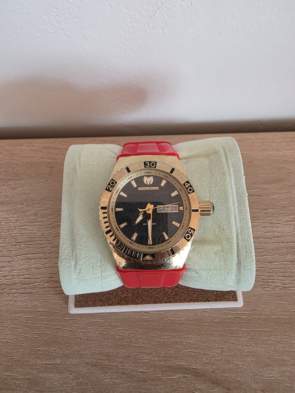 TechnoMarine Cruise Quartz Diver Day/Date 200m Gold Case Black Dial Red Strap